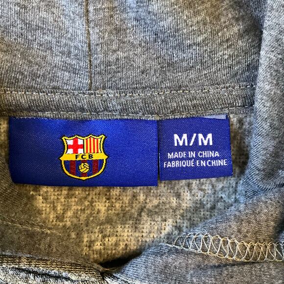 FCB Kid’s Sweatshirt size M Long Sleeve Hoodie Fleece Fan Club Barcelona Gray - Picture 7 of 9